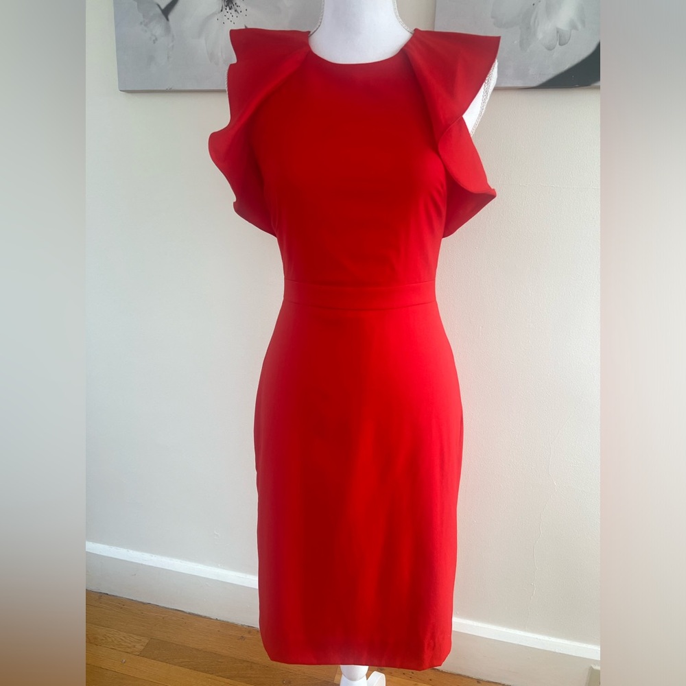 J. CREW Ruffled Short Shoulder Sleeve Midi Red Dress